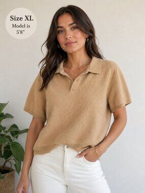 The Commons Beige Polo Short Sleeve Sweater Size XL Preppy Office Wear Casual